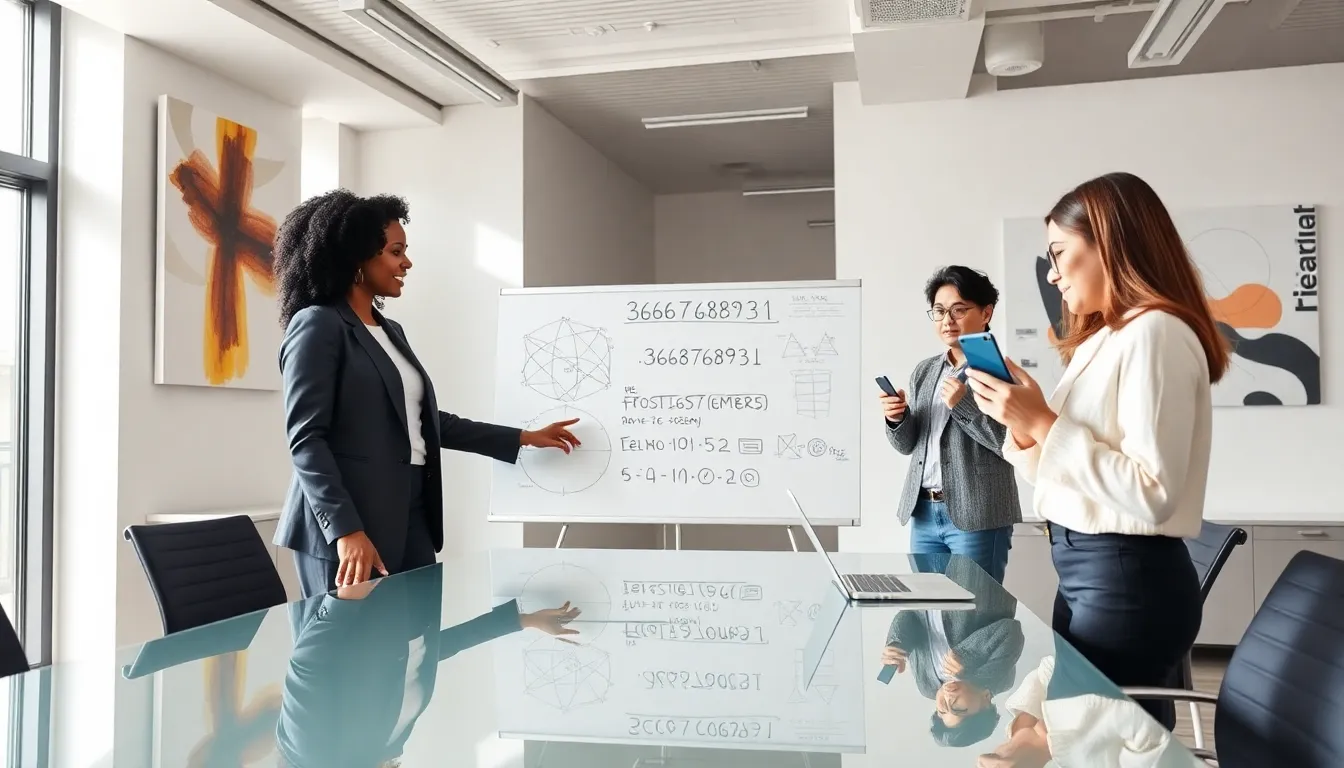 diverse professionals collaborating in a modern office on numerical significance.